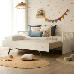 Enfant Banak Niza Lit gigogne laqué en blanc pour matelas de 90