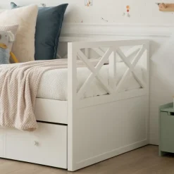 Enfant Banak Niza Lit gigogne laqué en blanc pour matelas de 90