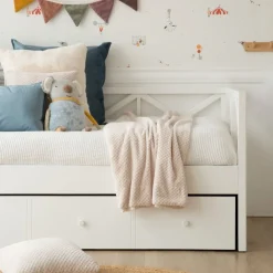 Enfant Banak Niza Lit gigogne laqué en blanc pour matelas de 90