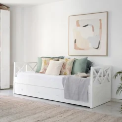 Enfant Banak Niza Lit gigogne laqué en blanc pour matelas de 90