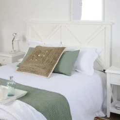 Banak Niza Tête de lit en bois pour lit de 150 et 160 laqué en blanc