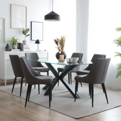 Banak Nurma Mesa de comedor de metal gris antracita y cristal de 160x90