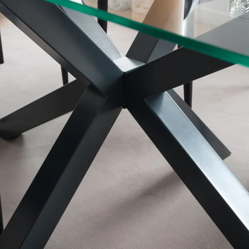 Banak Nurma Mesa de comedor de metal gris antracita y cristal de 160x90