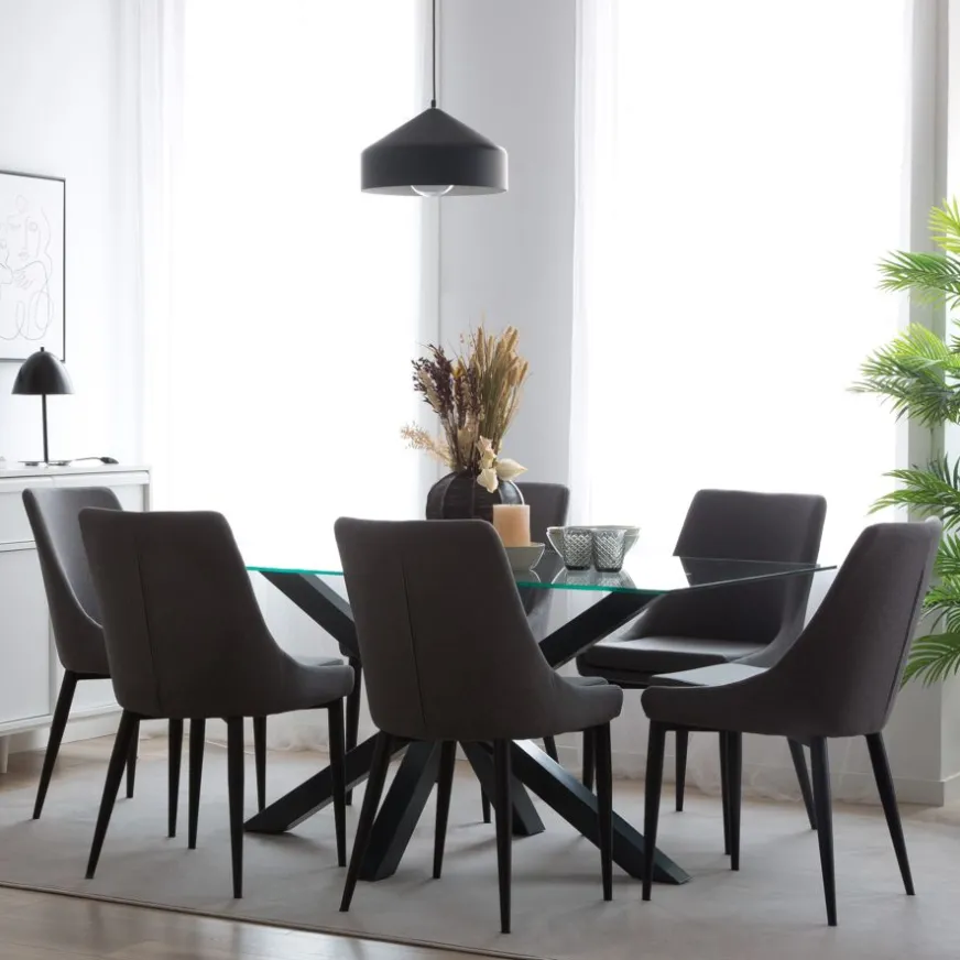 Banak Nurma Mesa de comedor de metal gris antracita y cristal de 160x90