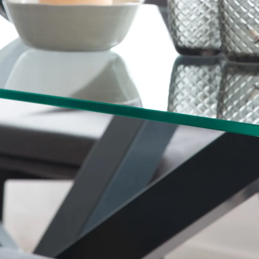 Banak Nurma Mesa de comedor de metal gris antracita y cristal de 160x90