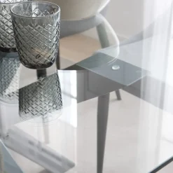 Banak Nurma Mesa de comedor de metal gris antracita y cristal de 160x90