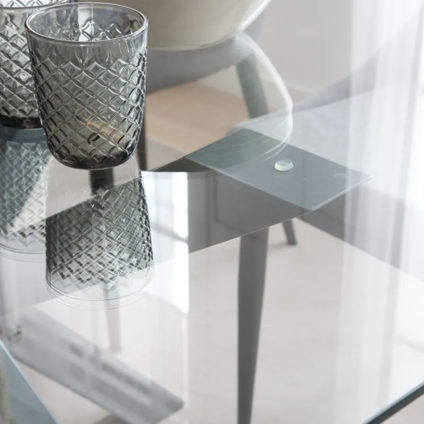 Banak Nurma Mesa de comedor de metal gris antracita y cristal de 160x90