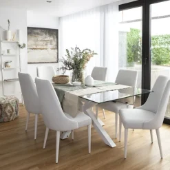 Banak Nurma Table à manger en bois laqué blanc et verre de 160x95