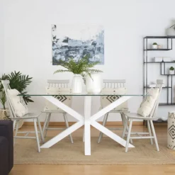 Banak Nurma Table à manger en bois laqué blanc et verre de 160x95