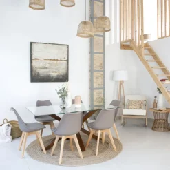 Banak Nurma Table à manger en bois massif de couleur teck et verre de 160x95