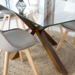 Banak Nurma Table à manger en bois massif de couleur teck et verre de 160x95