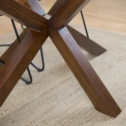 Banak Nurma Table à manger en bois massif de couleur teck et verre de 160x95