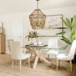 Banak Nurma Table à manger en bois de couleur naturelle et verre de 160x95