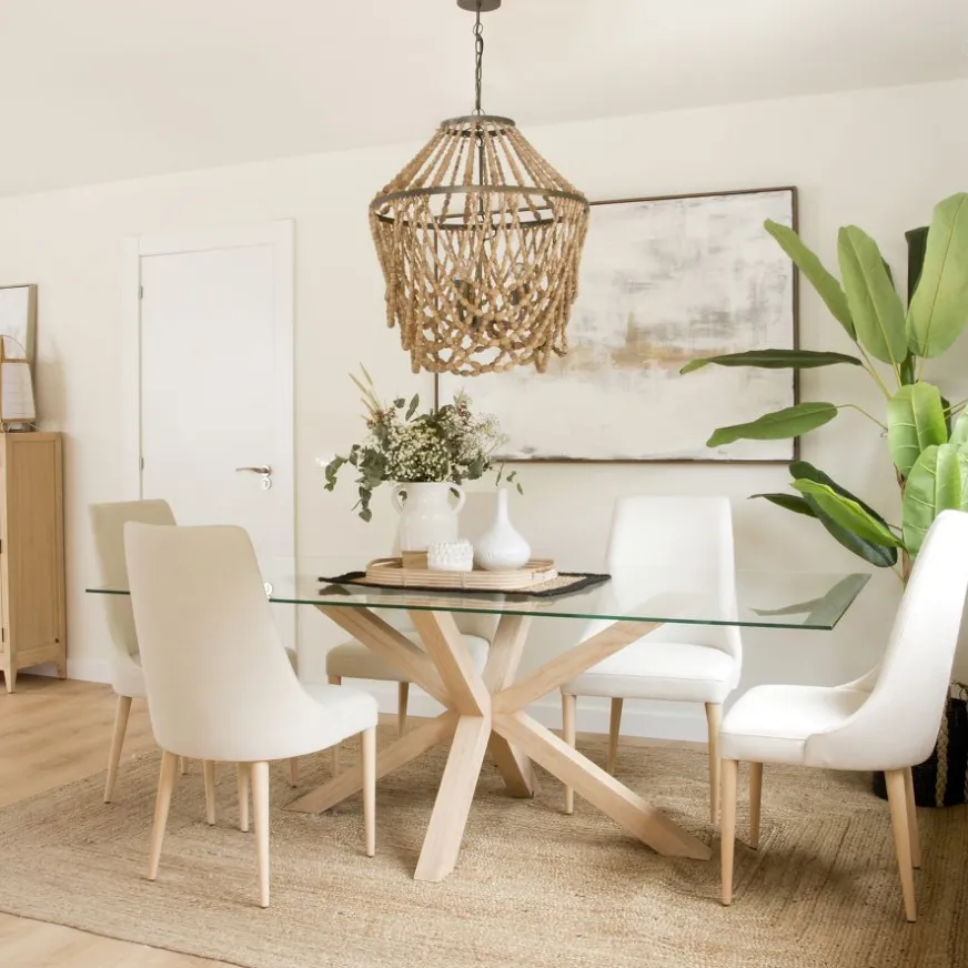 Banak Nurma Table à manger en bois de couleur naturelle et verre de 160x95