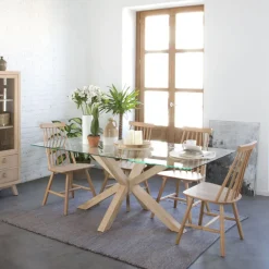 Banak Nurma Table à manger en bois de couleur naturelle et verre de 160x95