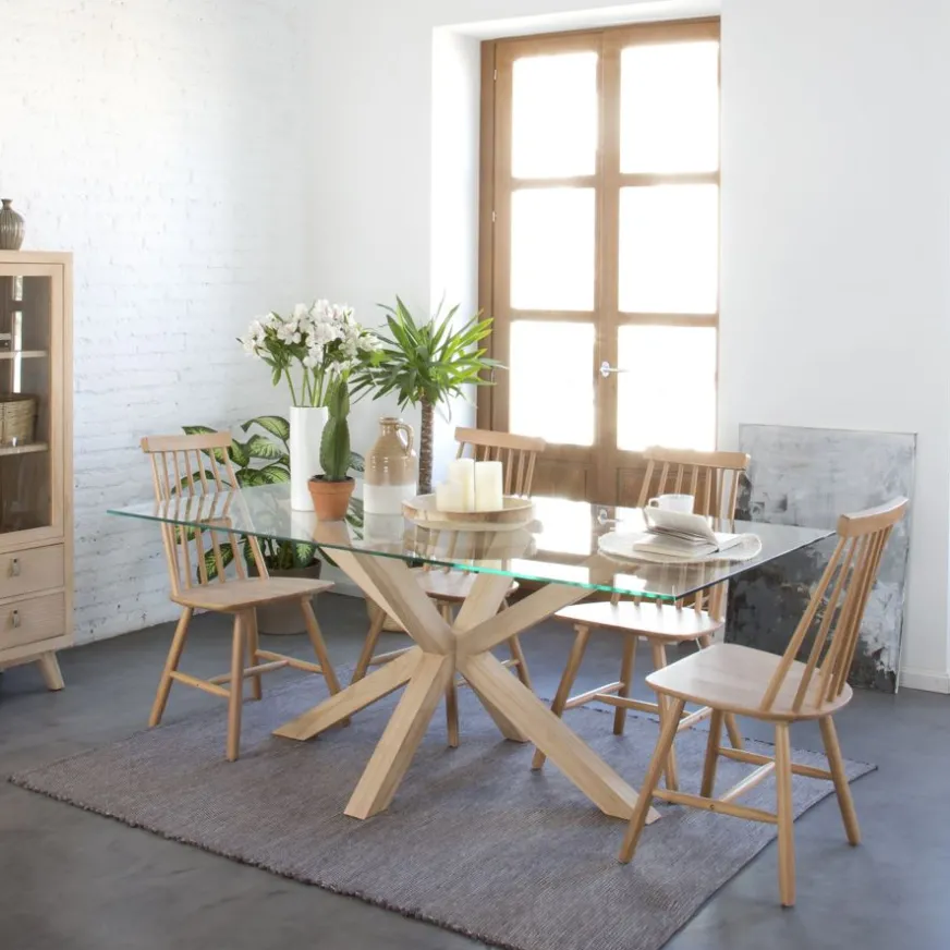 Banak Nurma Table à manger en bois de couleur naturelle et verre de 160x95