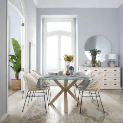 Banak Nurma Table à manger en bois de couleur naturelle et verre de 160x95