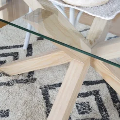Banak Nurma Table à manger en bois de couleur naturelle et verre de 160x95