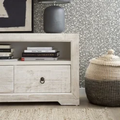 Banak Oblak Meuble tv en bois massif blanc shabby