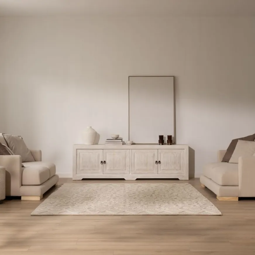 Banak Oblak Mueble tv de madera maciza blanco shabby de 200 cm