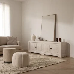 Banak Oblak Mueble tv de madera maciza blanco shabby de 200 cm