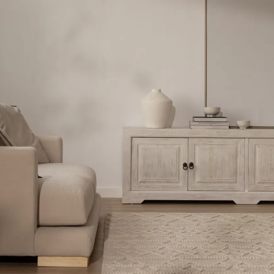 Banak Oblak Mueble tv de madera maciza blanco shabby de 200 cm