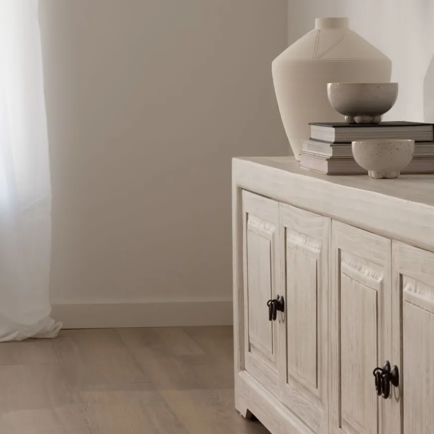 Banak Oblak Mueble tv de madera maciza blanco shabby de 200 cm