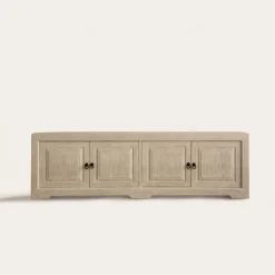Banak Oblak Mueble tv de madera maciza blanco shabby de 200 cm