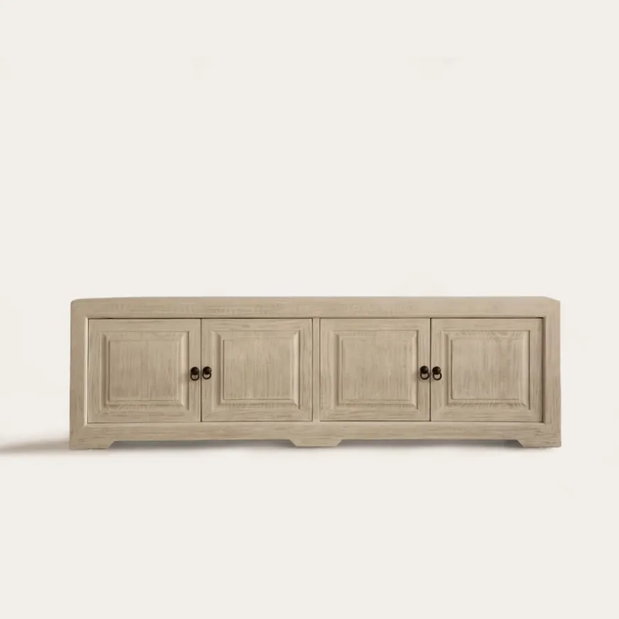 Banak Oblak Mueble tv de madera maciza blanco shabby de 200 cm