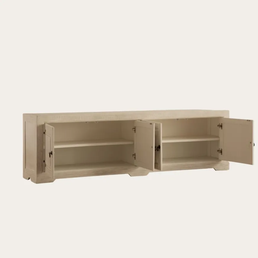 Banak Oblak Mueble tv de madera maciza blanco shabby de 200 cm