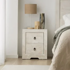 Banak Oblak Table de nuit en bois massif blanc shabby