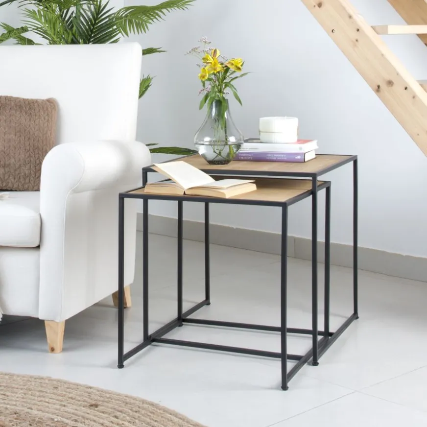 Banak Oslo Ensemble de 2 tables d'appoint en bois et métal