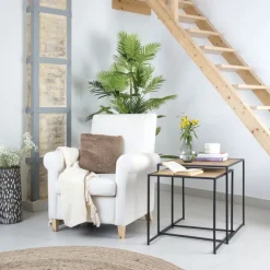 Banak Oslo Ensemble de 2 tables d'appoint en bois et métal