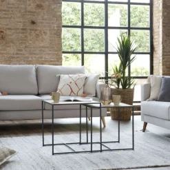 Banak Oslo Ensemble de 2 tables d'appoint en bois et métal