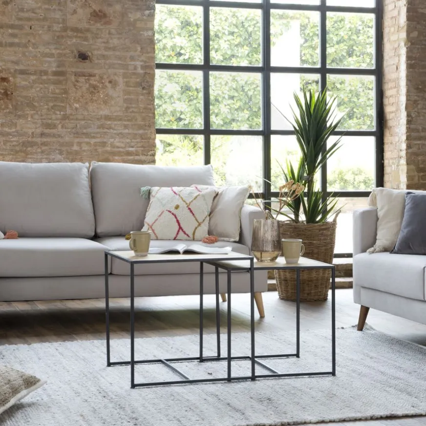 Banak Oslo Ensemble de 2 tables d'appoint en bois et métal