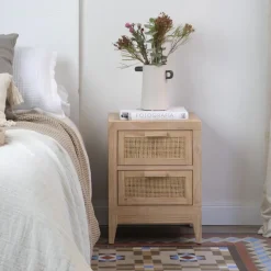 Banak Pandora Table de chevet en bois et rotin