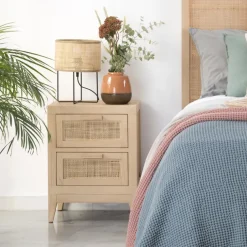 Banak Pandora Table de chevet en bois et rotin