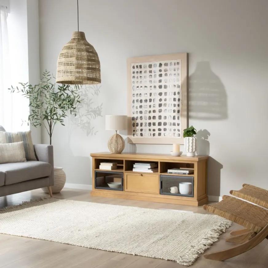 Banak Parma Meuble tv en bois massif de manguier et métal