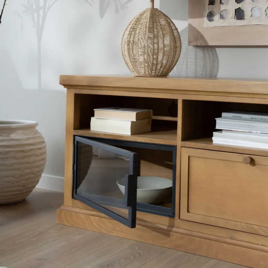 Banak Parma Meuble tv en bois massif de manguier et métal