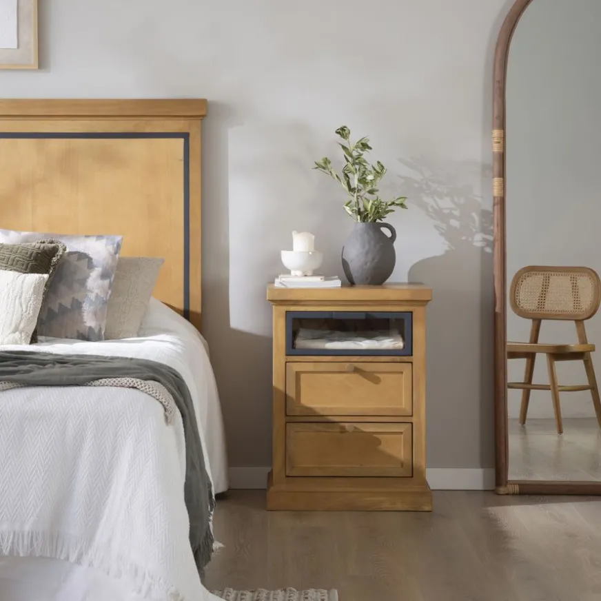 Banak Parma Table de chevet en bois massif de manguier et métal