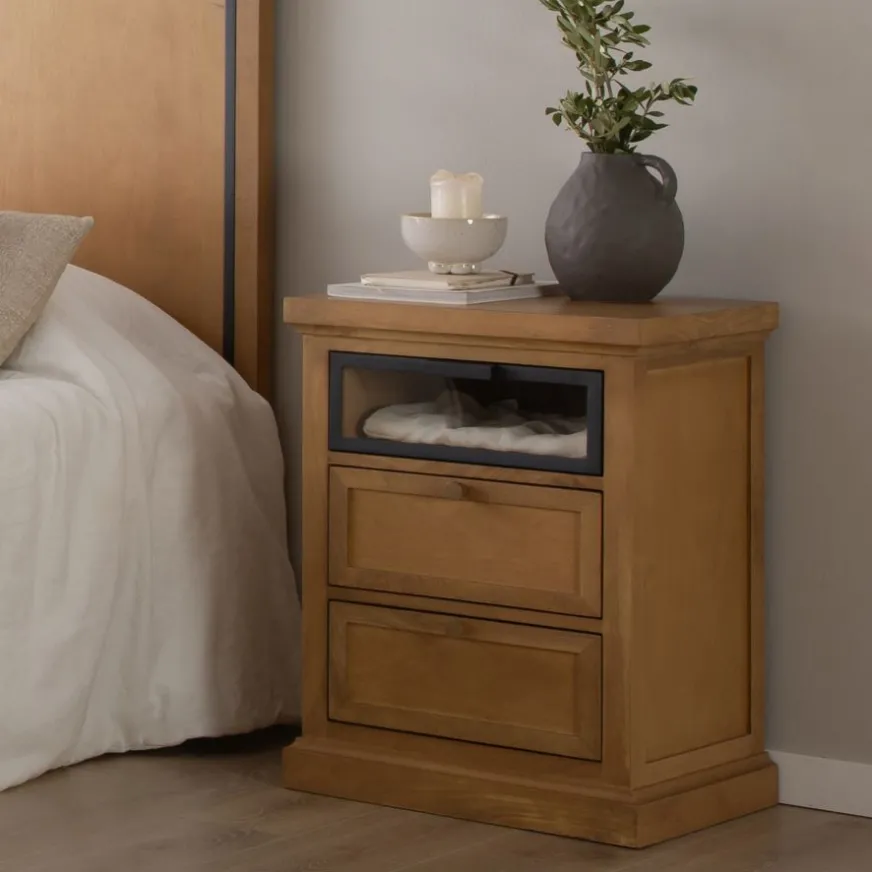 Banak Parma Table de chevet en bois massif de manguier et métal