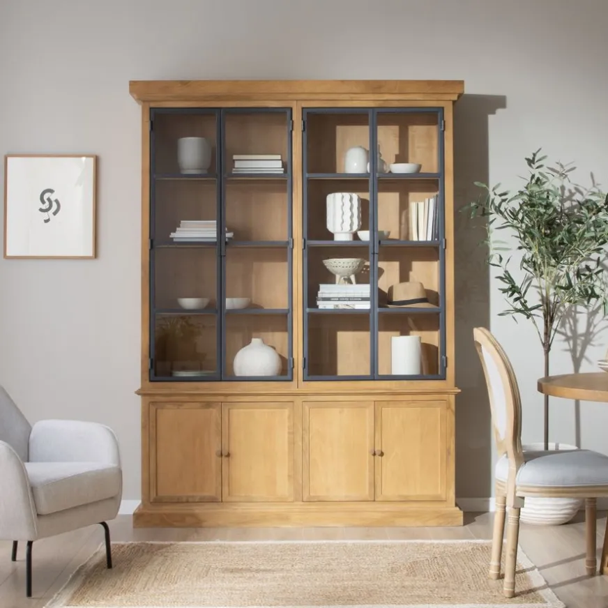 Banak Parme Vitrine en bois massif de manguier et métal