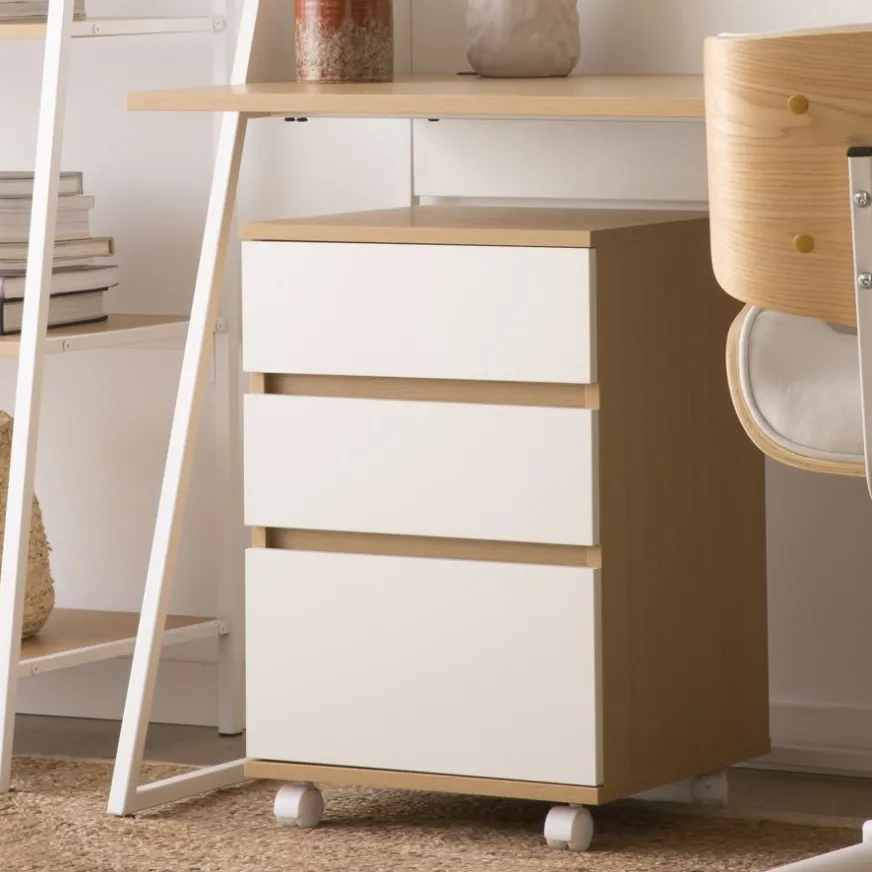 Banak Poppy Caisson à roulettes en chêne clair et blanc