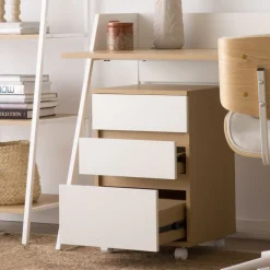 Banak Poppy Caisson à roulettes en chêne clair et blanc