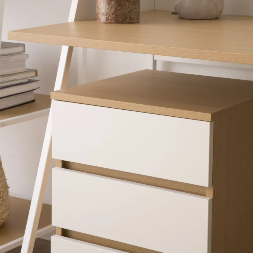 Banak Poppy Caisson à roulettes en chêne clair et blanc