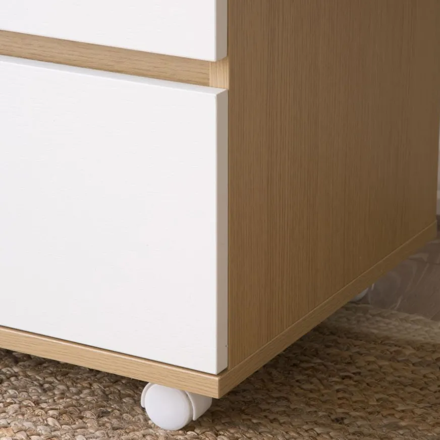 Banak Poppy Caisson à roulettes en chêne clair et blanc