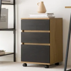 Banak Poppy Caisson à roulettes en chêne sauvage et noir