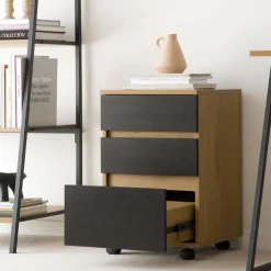 Banak Poppy Caisson &agrave; roulettes en ch&ecirc;ne sauvage et noir