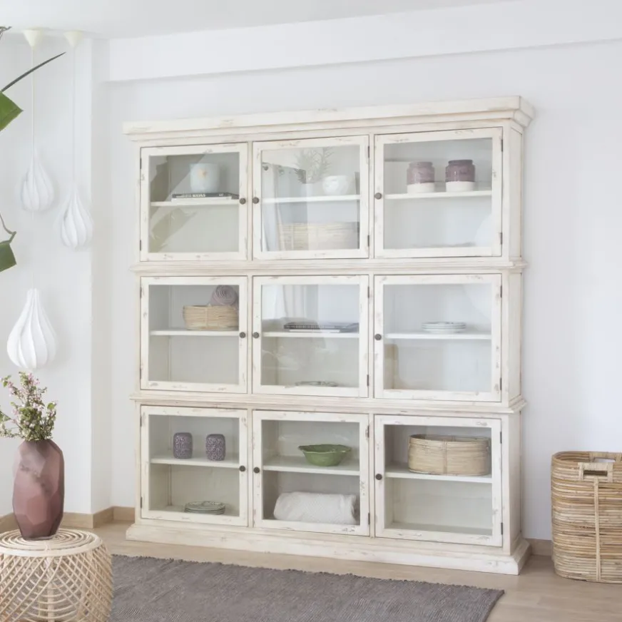 Banak Samet Vitrine en bois massif avec 9 portes en verre