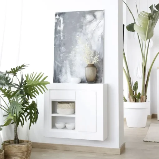 Banak Sebath Meuble d'entrée étroit suspendu laqué blanc